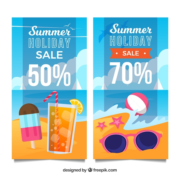 Zomer verkoop banners met strand concept