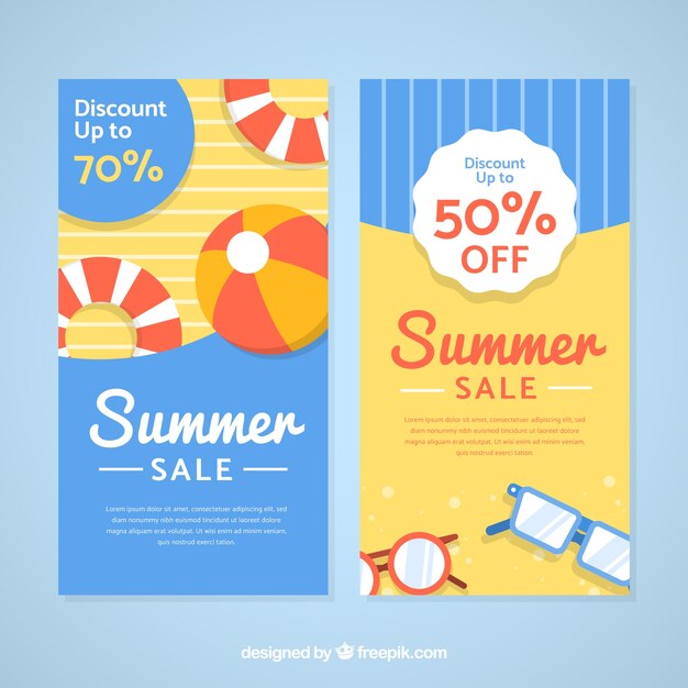 Zomer verkoop banners met strand elementen