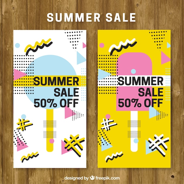 Gratis vector zomer verkoop brochure in memphis stijl