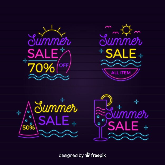 Zomer verkoop neon teken banner collectie