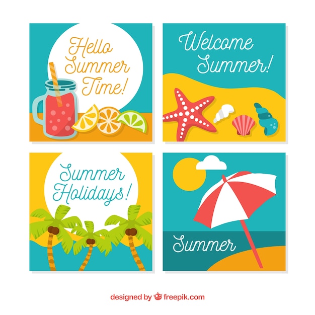 Gratis vector zomer wenskaartenset