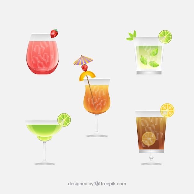 Gratis vector zomercocktailcollectie in realistische stijl