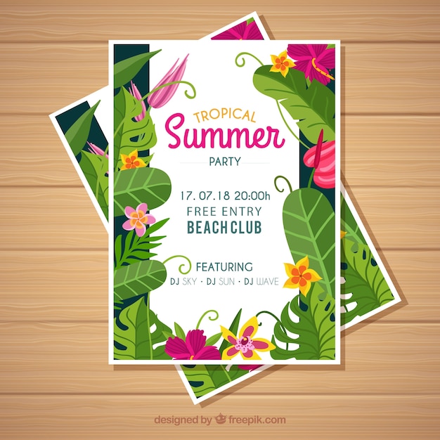 Zomerfeest flyer met tropische planten