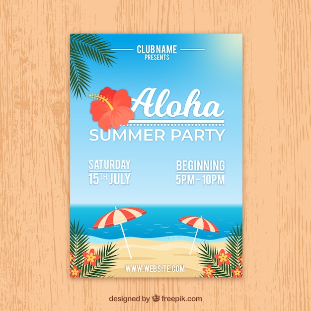 Gratis vector zomerfeest flyer met uitzicht op het strand