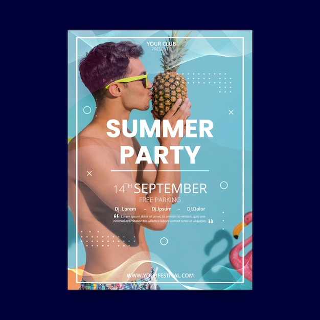 Zomerfeest flyer sjabloon met man en ananas