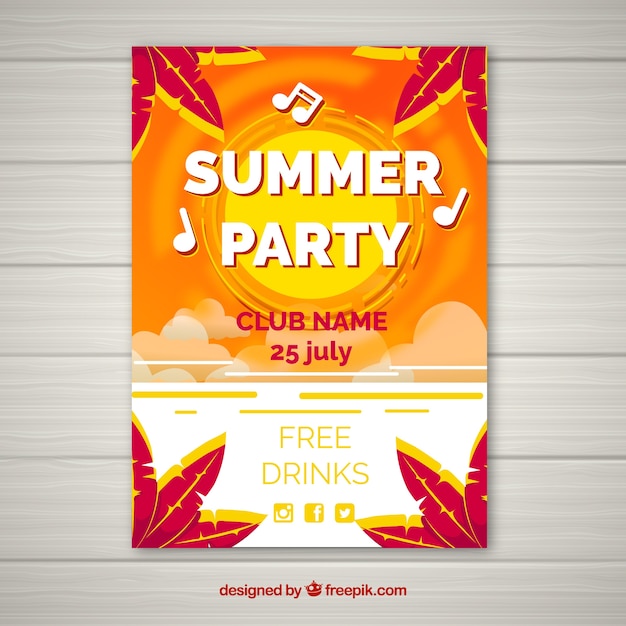 Gratis vector zomerfeest poster in oranje tinten