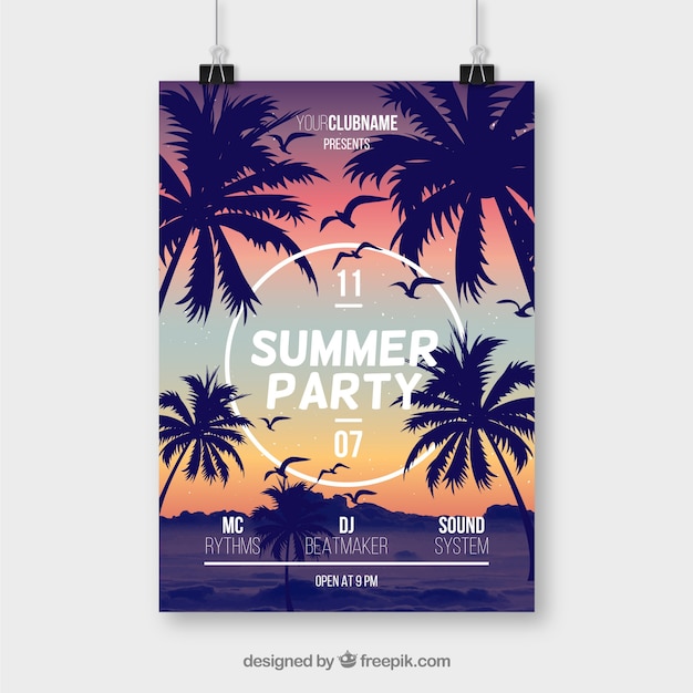 Gratis vector zomerfeest poster met palmbomen