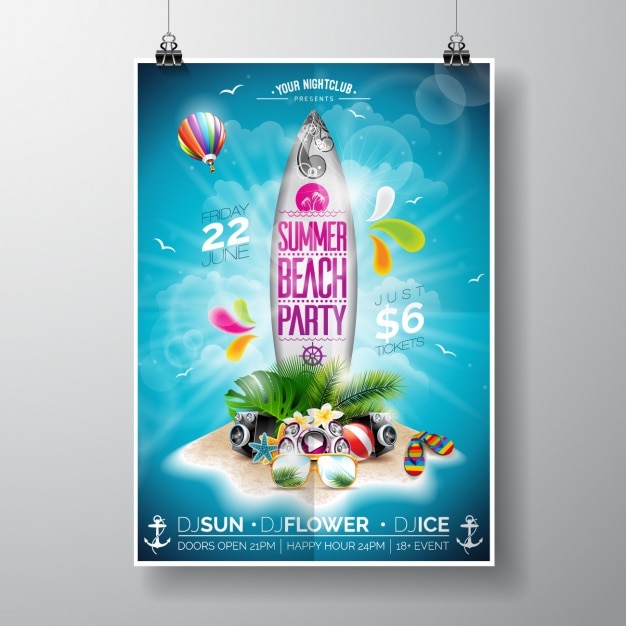 Gratis vector zomerfeest posterontwerp