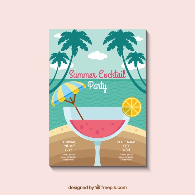 Gratis vector zomerfeest uitnodiging met cocktail