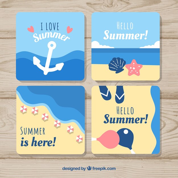 Gratis vector zomerkaartpakket met strand