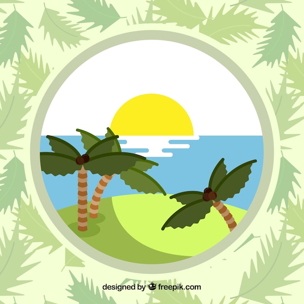 Gratis vector zomerlandschap achtergrond met palmbomen