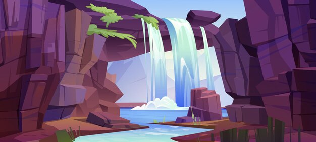 Zomerlandschap met rotsachtige berg en waterval