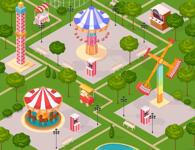 Gratis vector zomerpretpark voor kinderen