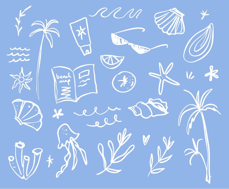 Gratis Vector zomerstrand doodles