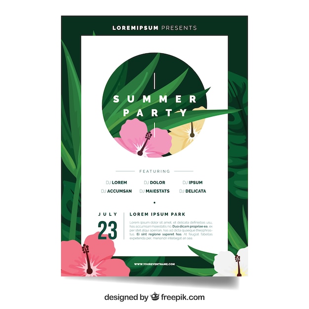 Zomervakantie brochure sjabloon met bloemen