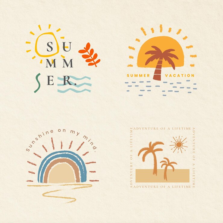 Gratis Vector zomervakantie kleurrijke badges vector t-shirt print design elementen collectie