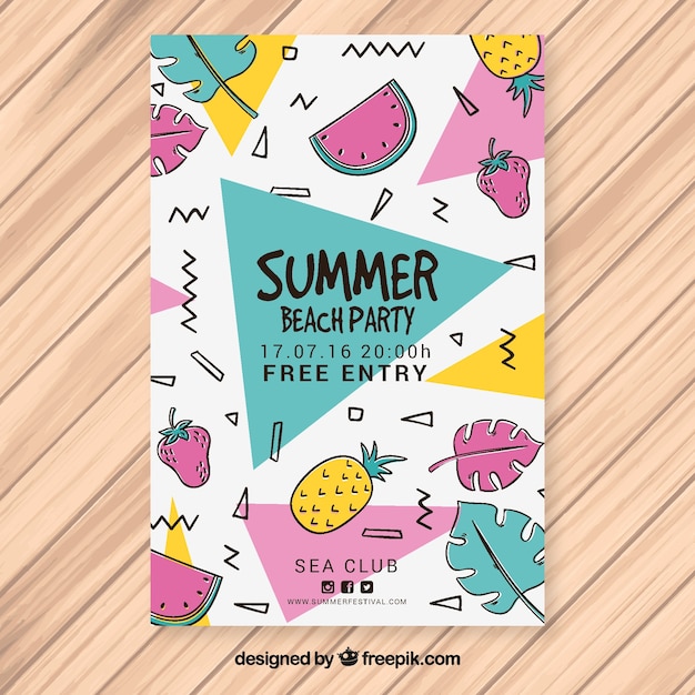 Gratis vector zomervakantie memphis brochure met vruchten