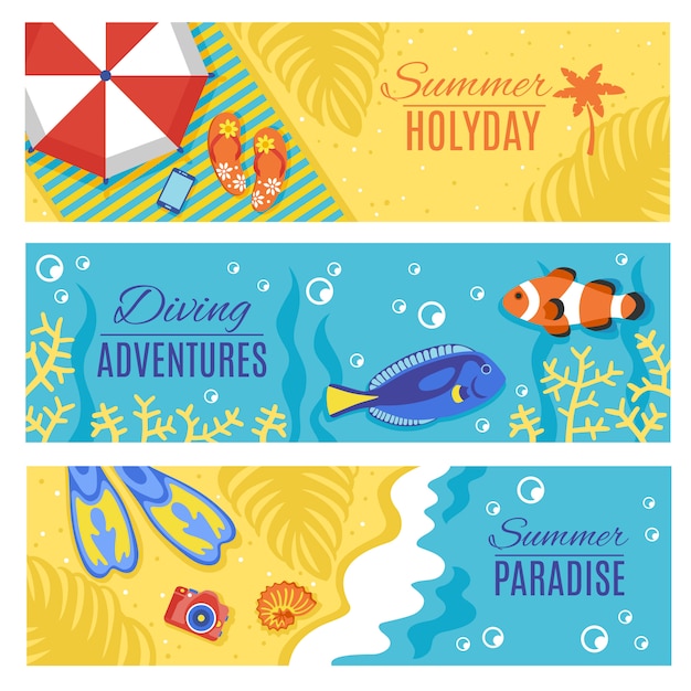 Zomervakantie vakantie horizontale banners instellen