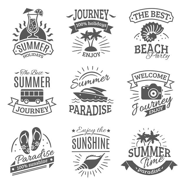 Gratis vector zomervakantie zwarte labels instellen