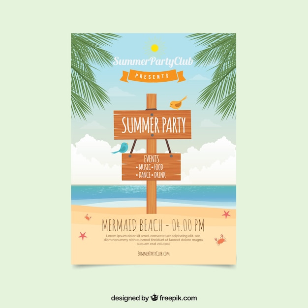 Gratis vector zomervakantiebrochure met houten bord