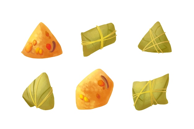 Gratis vector zongzi-set van aquarel drakenboot