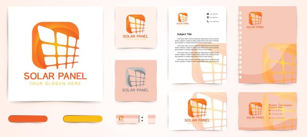 Zonnepaneel, energie Logo en visitekaartje branding sjabloon Ontwerpen inspiratie geïsoleerd op witte achtergrond