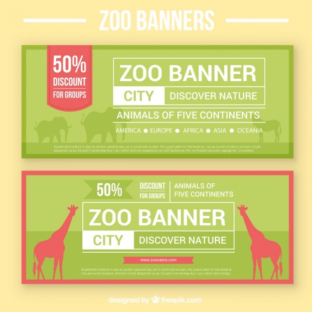 Gratis vector zoo banners met dieren silhouetten