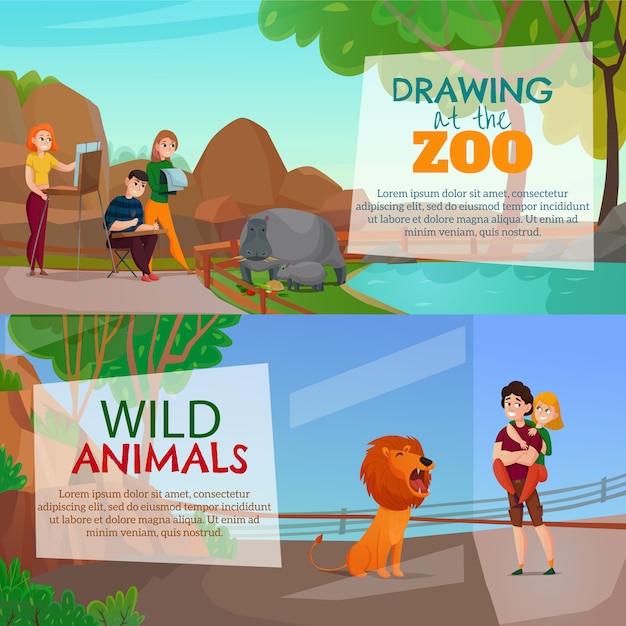 Gratis vector zoo bezoekers horizontale banners