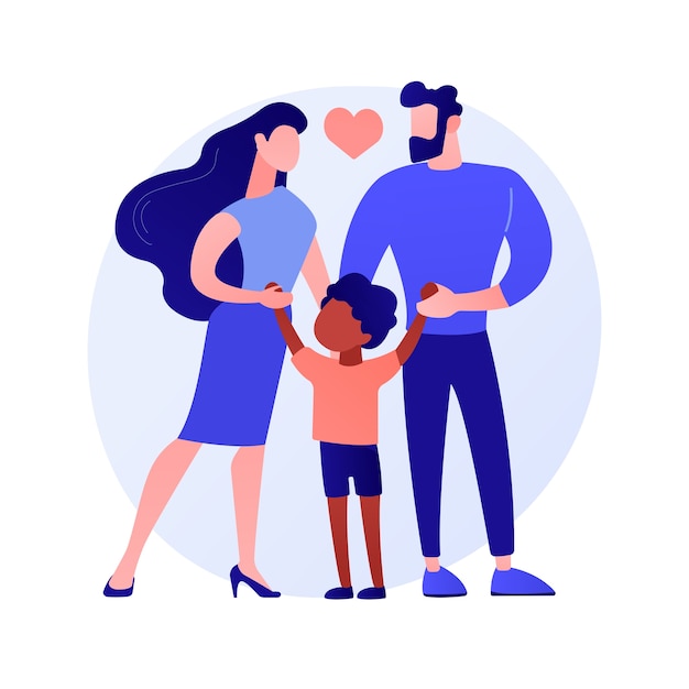 Gratis vector zorgzame adoptievaders abstract concept vectorillustratie. pleegzorg, vader in adoptie, gelukkige interraciale familie, plezier, samen thuis, kinderloos paar abstracte metafoor.