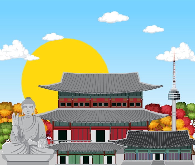 Gratis vector zuid-korea beroemd oriëntatiepuntelement