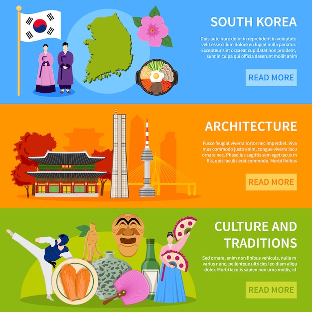 . Zuid-Korea Culure Flat Banners Ontwerp