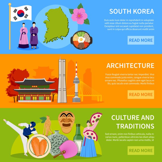 . Zuid-Korea Culure Flat Banners Ontwerp