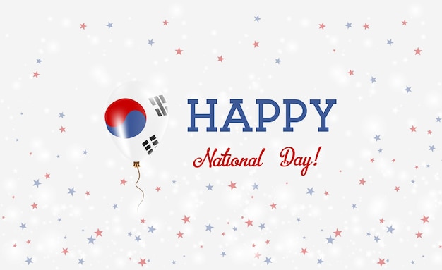 Zuid-korea nationale feestdag patriottische poster. vliegende rubberen ballon in de kleuren van de zuid-koreaanse vlag. zuid-korea nationale feestdag achtergrond met ballon, confetti, sterren, bokeh en sparkles.