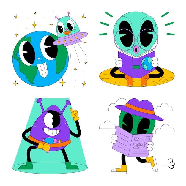 Gratis vector zure aliens stickers collectie