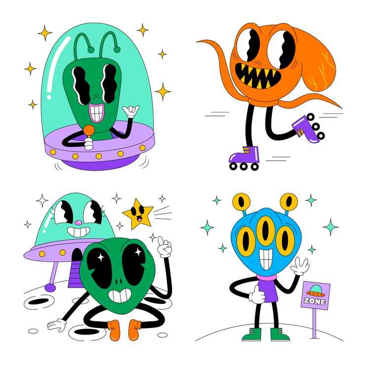 Gratis Vector zure aliens stickers collectie