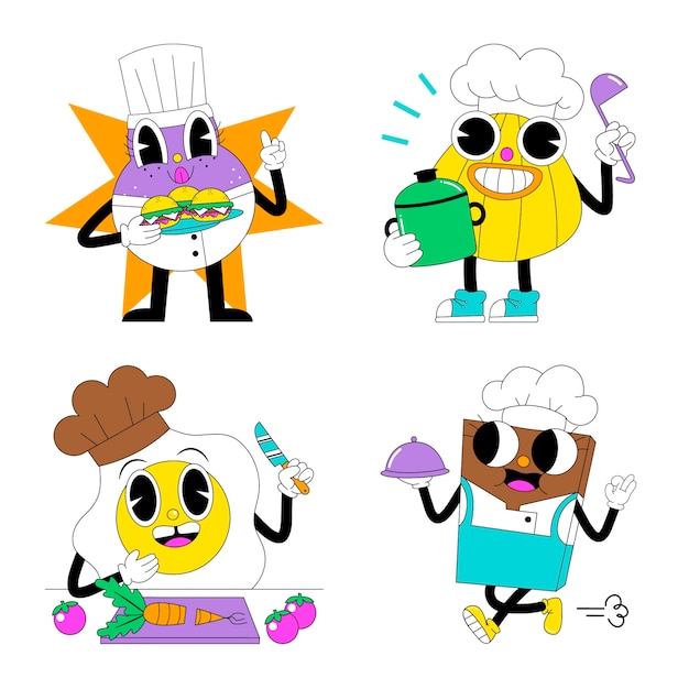 Gratis vector zure chef-kok stickers collectie