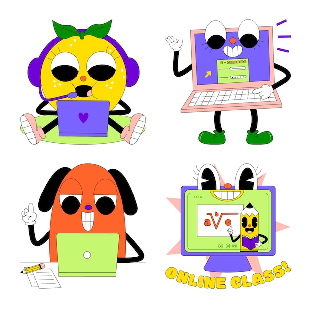 Gratis vector zure e-learning stickerscollectie