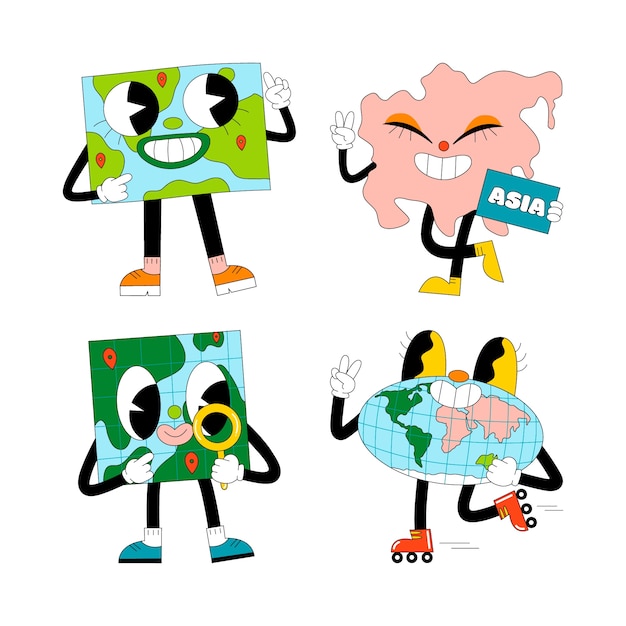 Gratis vector zure geografie stickers collectie