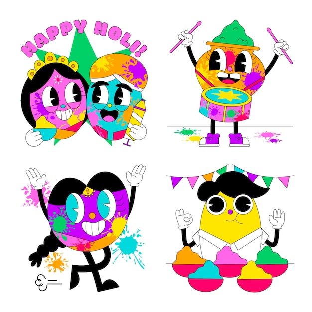 Gratis vector zure holi festival stickers collectie