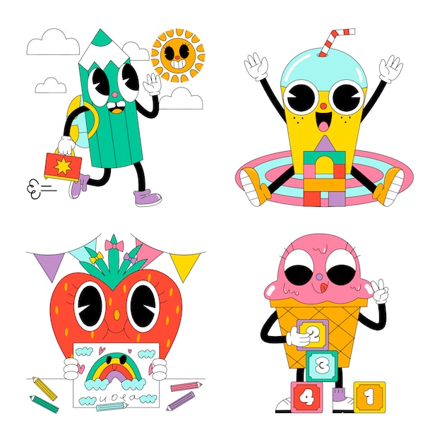 Gratis vector zure kleuterschool stickers collectie