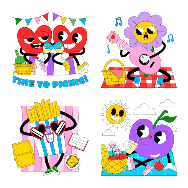 Gratis vector zure picknick stickers