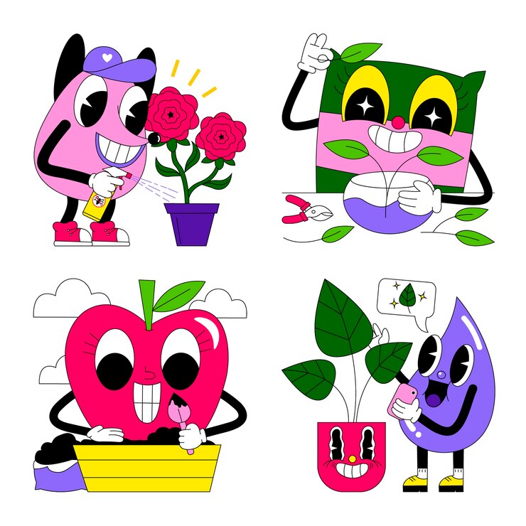 Gratis Vector zure plantenverzorgingsstickers collectie