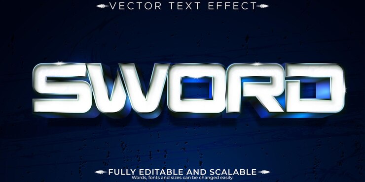 Gratis Vector zwaardteksteffect bewerkbare metallic en glanzende tekststijl