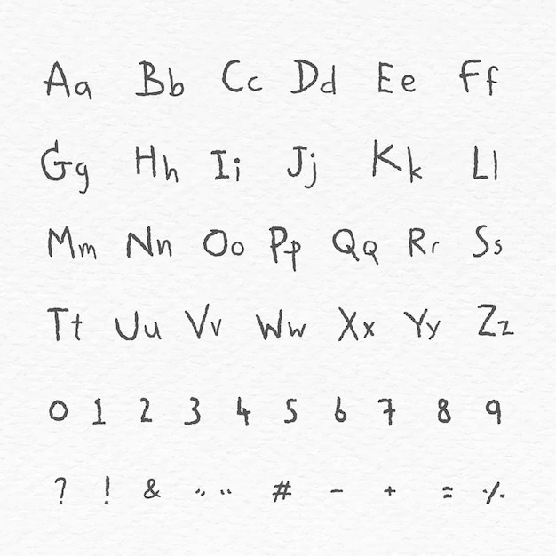 Gratis vector zwart alfabet en nummer ingesteld op een wit papier