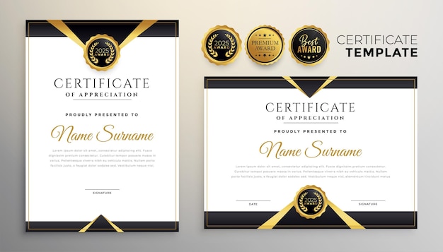 Gratis vector zwart en goud premium multifunctioneel certificaatsjabloon