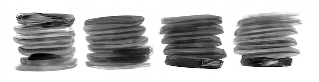 Zwart en grijs handgeschilderde penseelstreken set van vier