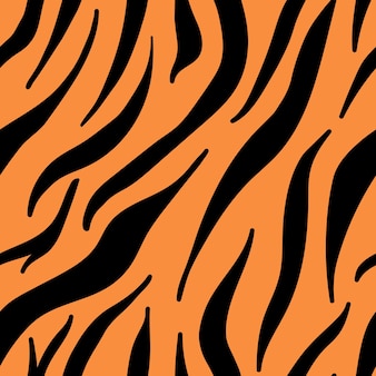 Zwart en oranje strepen tijgervel. hand getrokken doodle naadloze patroon. vector dierlijke textuur