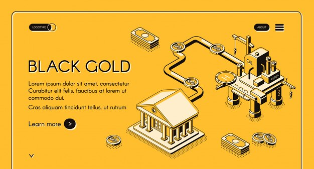 Zwart goud webbanner. Offshore booreiland leveren olie via pijpleiding