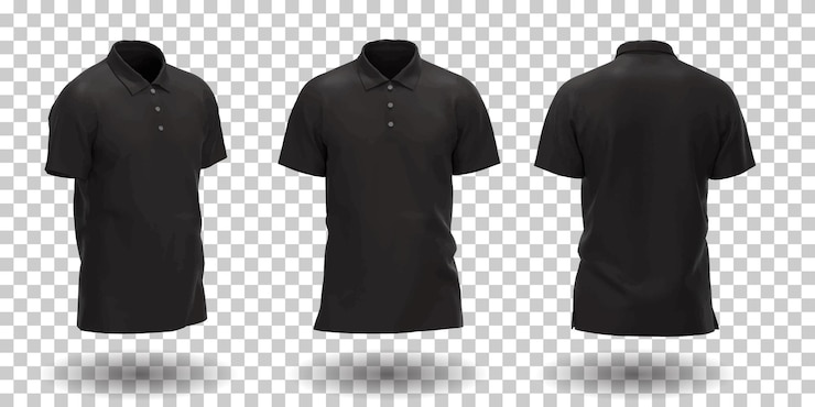 Gratis Vector zwart polo shirt voor mannen vanuit verschillende perspectieven