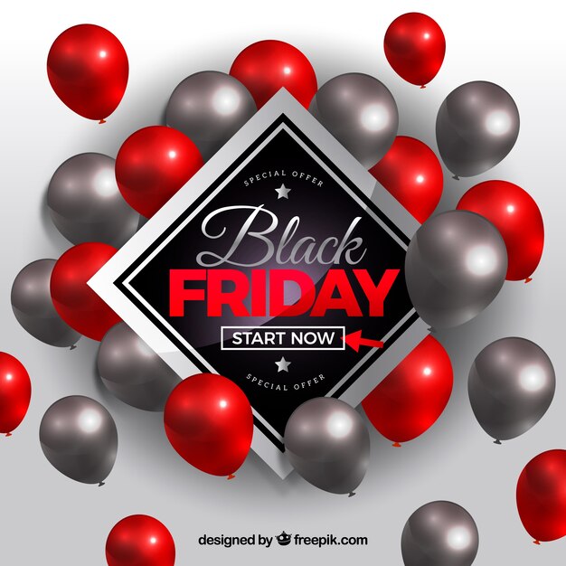 Zwart vrijdag design met grijze en rode ballonnen